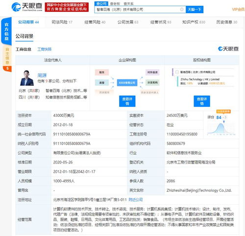 快訊 關聯公司注冊資本大幅提升至4.3億元，彰顯技術開發領域擴張雄心